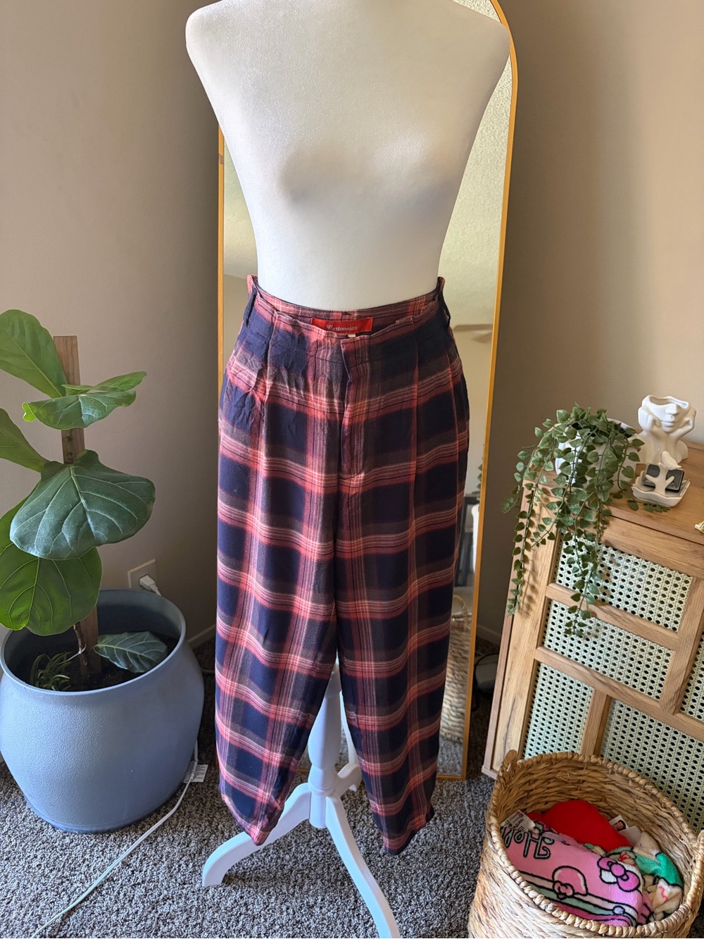 Cartonnier by Anthropologie Plaid Pull-On Pants in Navy and Red